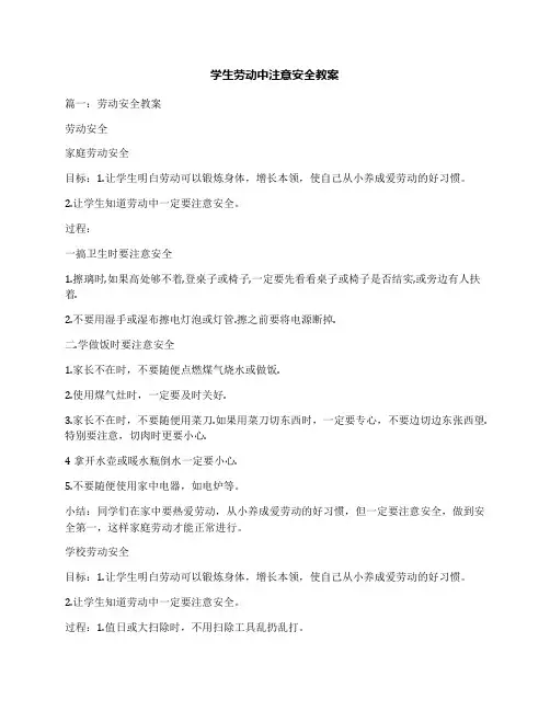 学生劳动中注意安全教案