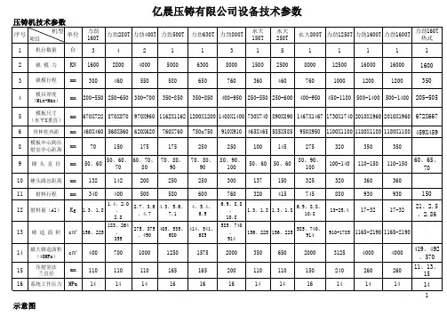 压铸设备技术参数