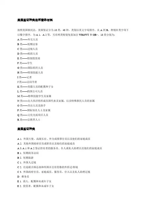 美国签证种类