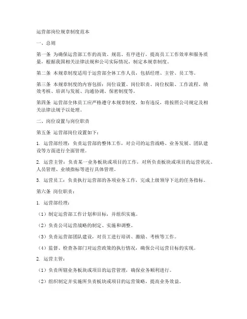 运营部岗位规章制度范本