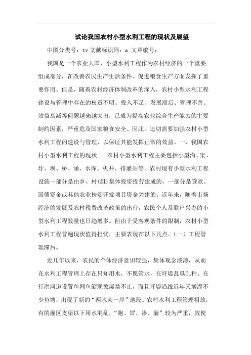 我国农村小型水利工程现状及展望论文