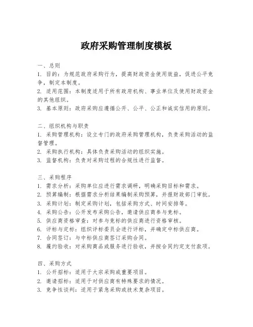政府采购管理制度模板