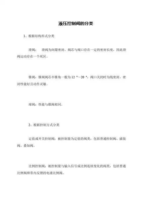 液压控制阀的分类