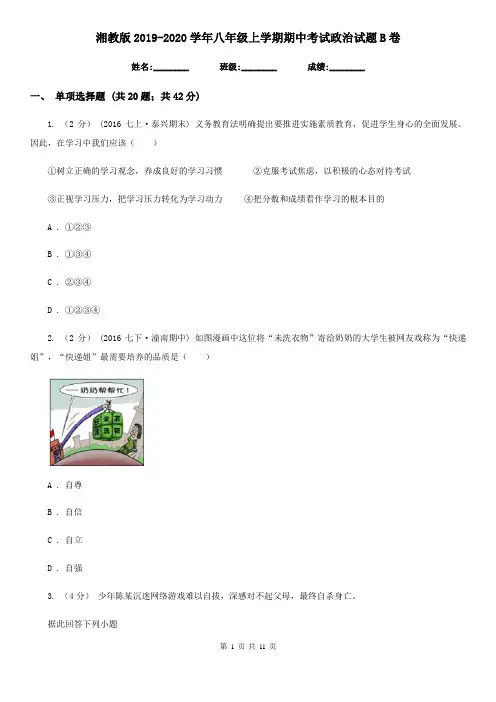 湘教版2019-2020学年八年级上学期期中考试政治试题B卷