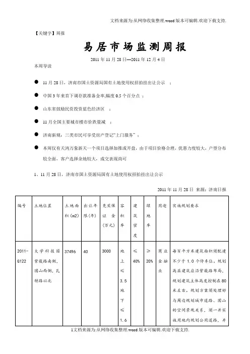 【周报】济南房地产市场易居市场监测周报