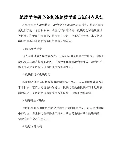 地质学考研必备构造地质学重点知识点总结