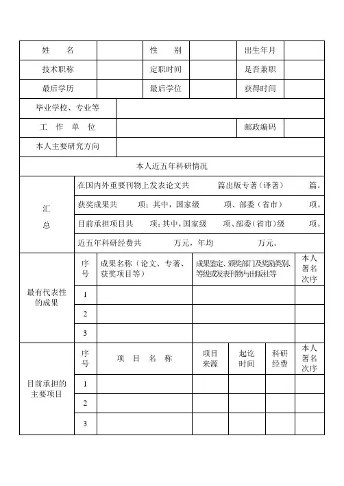 硕士导师遴选表