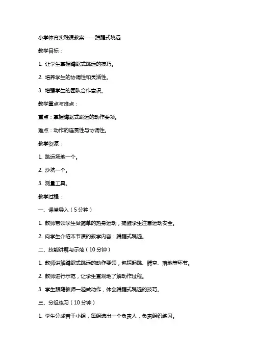 小学体育实践课教案蹲踞式跳远