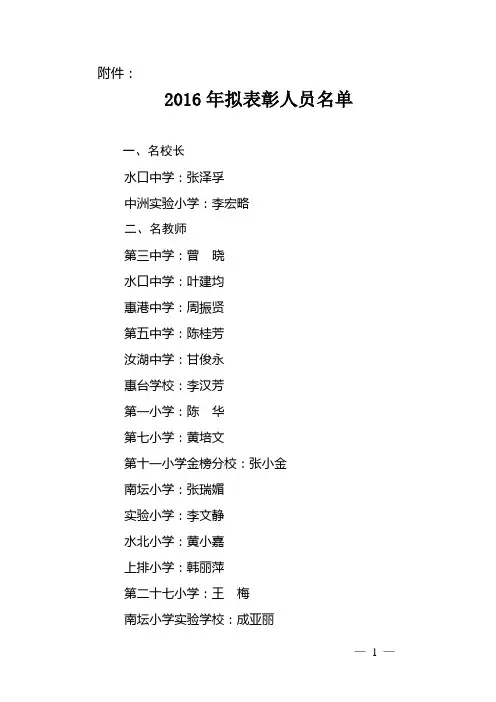 2016年惠城区教育局评优名单