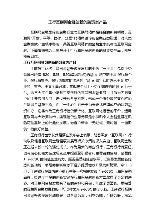 工行互联网金融创新的融资类产品