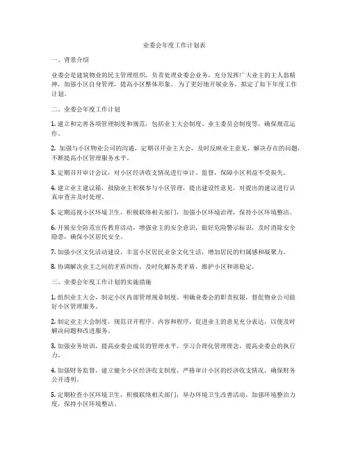 业委会年度工作计划表