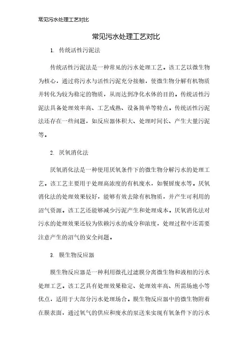 常见污水处理工艺对比