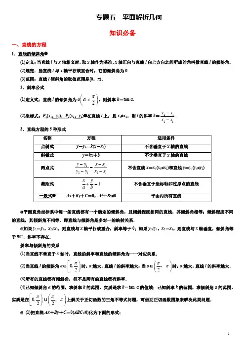 知识05 平面解析几何(含真题)-【新高考】2021年高考数学考前必备知识速记