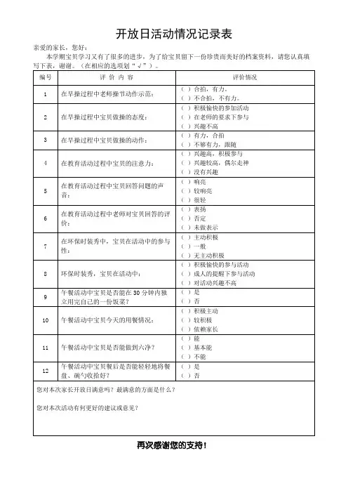 幼儿园开放日活动情况记录表 模板(可修改)