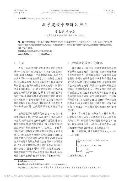 数学建模中矩阵的应用_李生彪