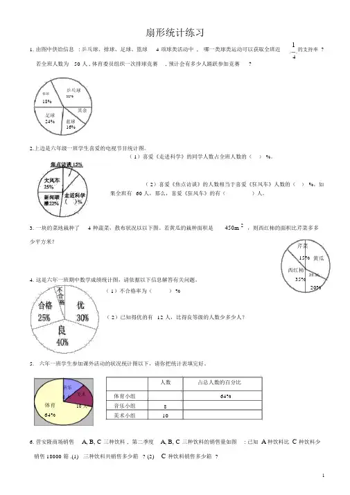 人教版小学数学六年级上册《扇形统计图》练习题