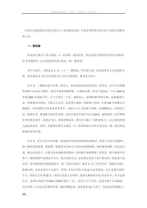 证券行业职位及工资解读