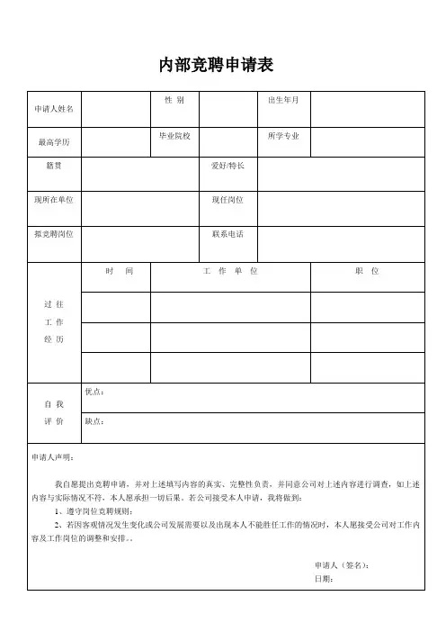 内部竞聘申请表