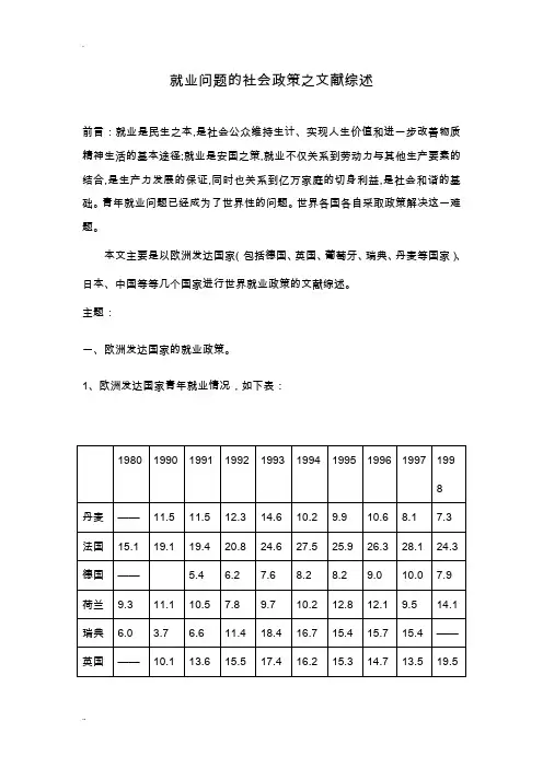 就业问题的文献综述