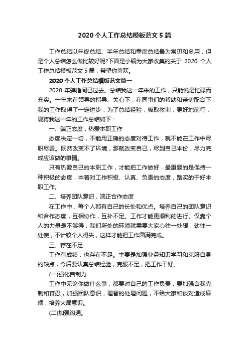 2020个人工作总结模板范文5篇