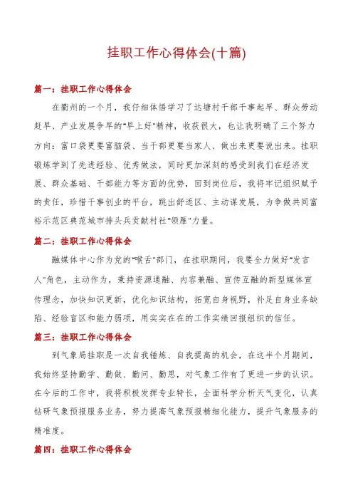 挂职工作心得体会(十篇)