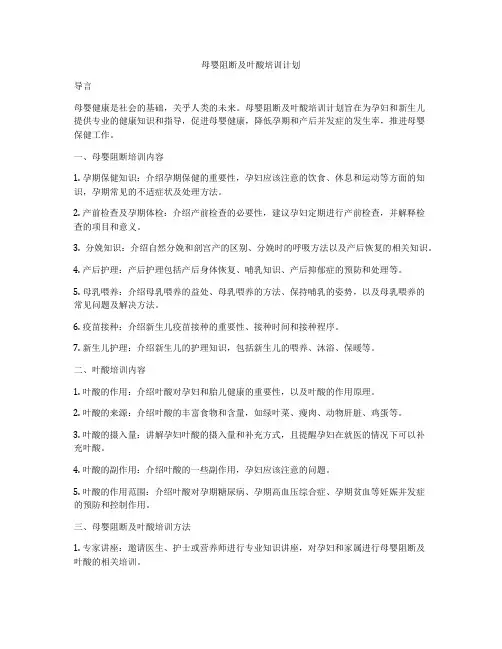 母婴阻断及叶酸培训计划
