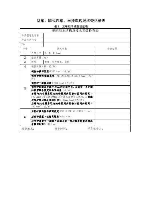 货车、罐式汽车、半挂车现场核查记录表