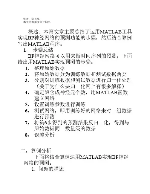 BP神经网络的MATLAB实现总结