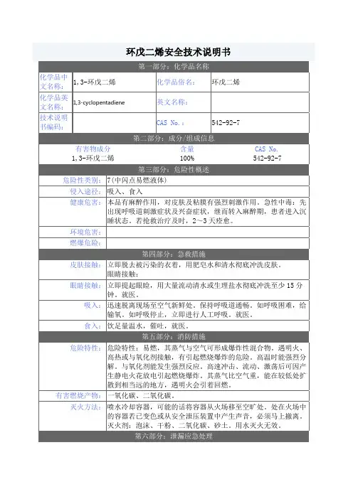环戊二烯-MSDS