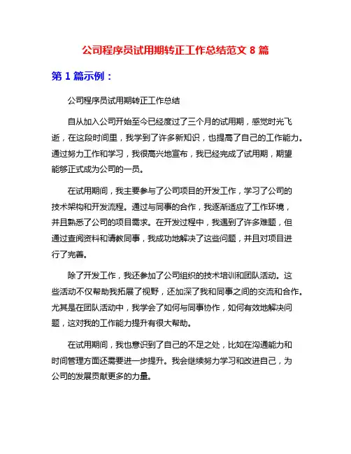 公司程序员试用期转正工作总结范文8篇
