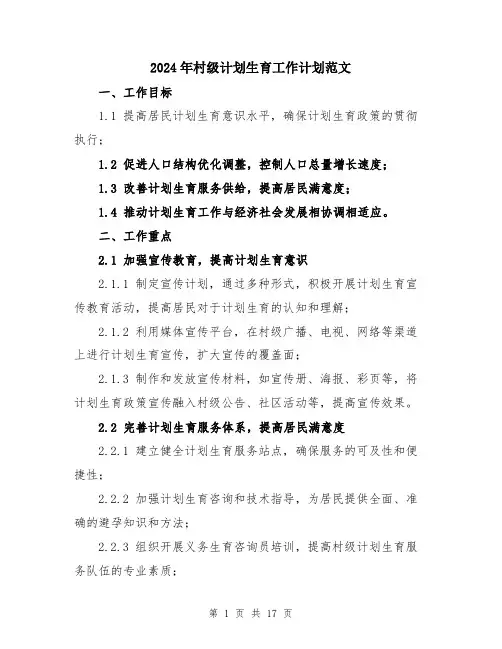 2024年村级计划生育工作计划范文（五篇）