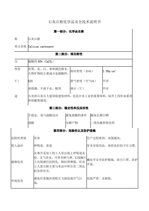 14、石灰石粉安全技术说明书