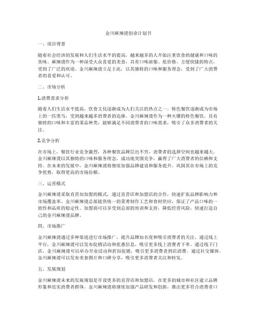 金川麻辣烫创业计划书