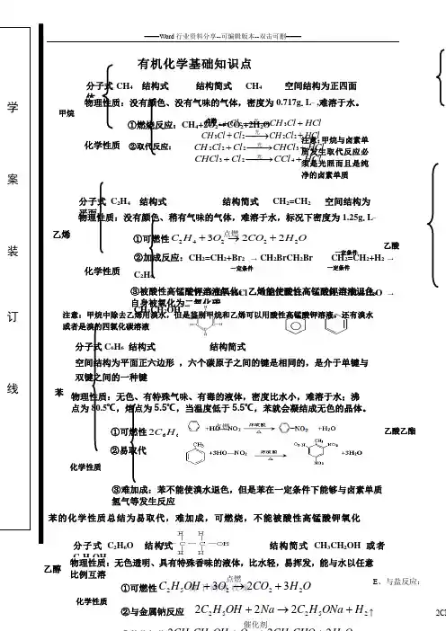 鲁科版化学必修二有机化学基础知识点