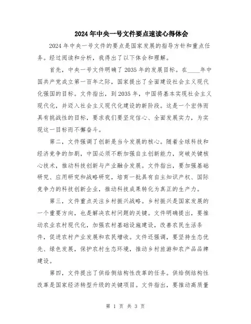 2024年中央一号文件要点速读心得体会