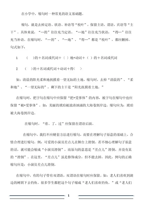 缩句时常见练习题及答案