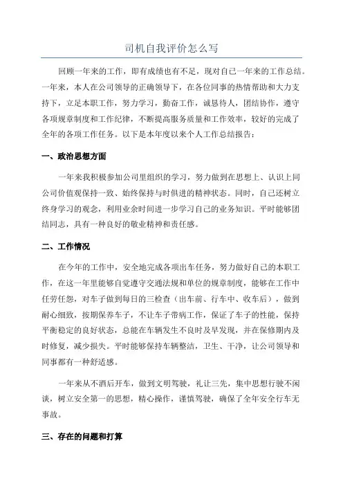 司机自我评价怎么写