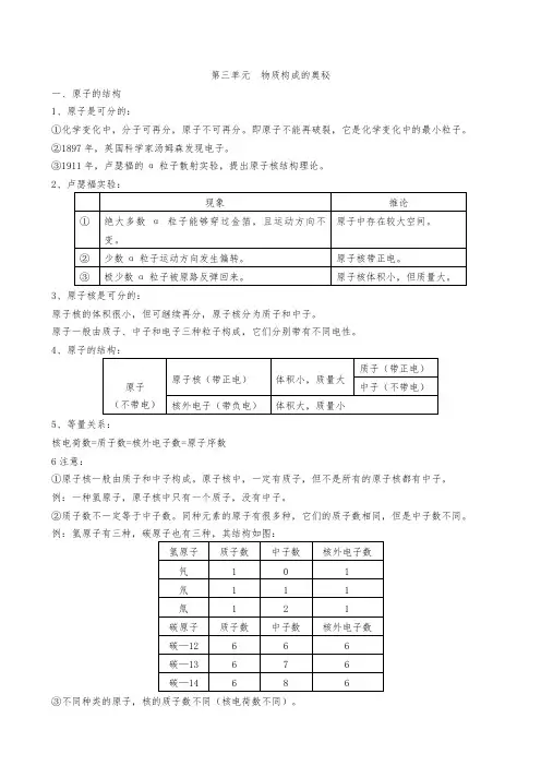 第三单元-物质构成的奥秘-知识点汇总