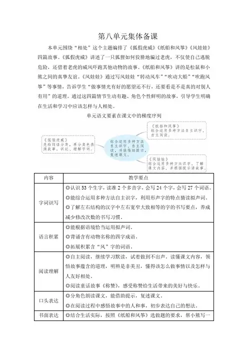 二年级上册语文第八单元集体备课