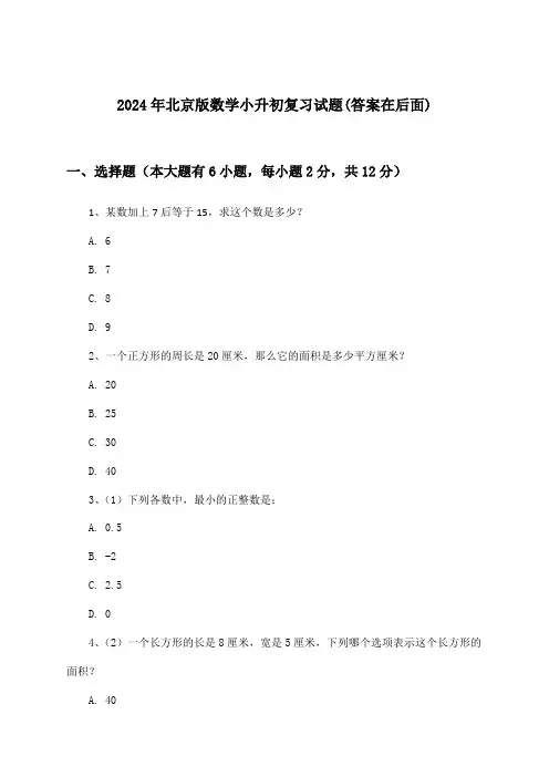 2024年北京版小升初数学试题及解答参考