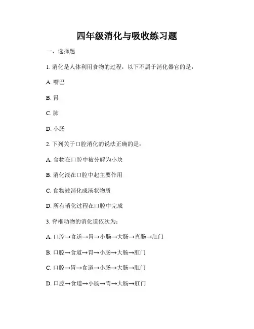 四年级消化与吸收练习题