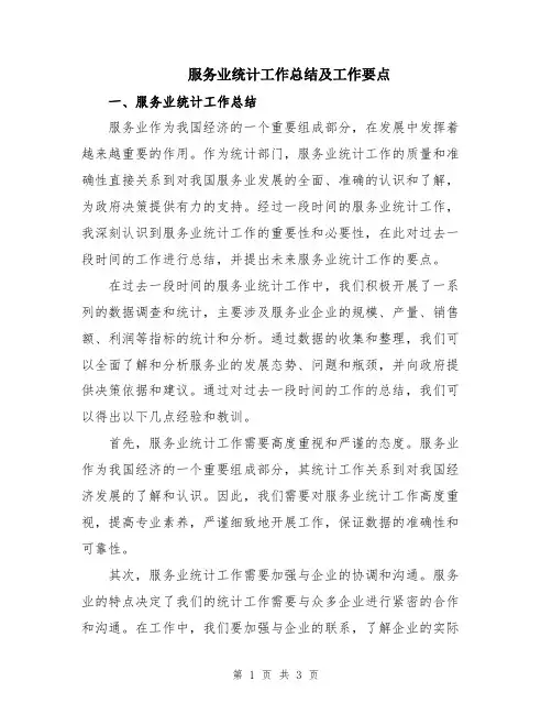 服务业统计工作总结及工作要点
