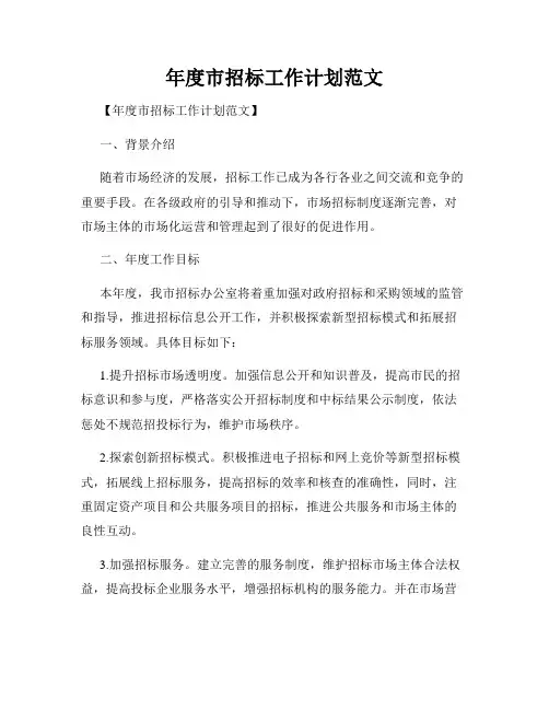 年度市招标工作计划范文