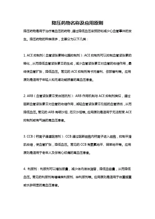 降压药物名称及应用原则