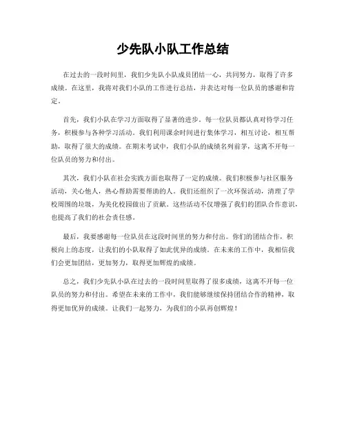 少先队小队工作总结