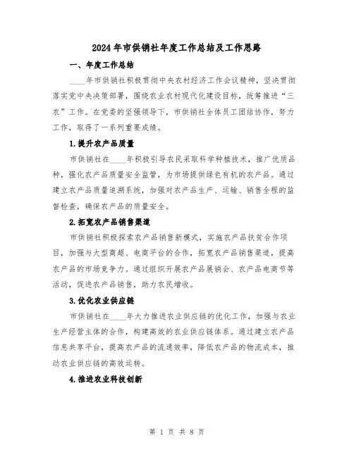 2024年市供销社年度工作总结及工作思路(2篇)