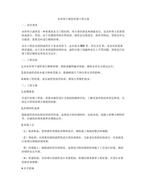 水库坝下涵管封堵工程方案