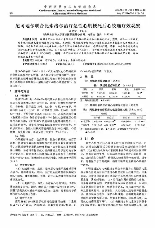尼可地尔联合比索洛尔治疗急性心肌梗死后心绞痛疗效观察