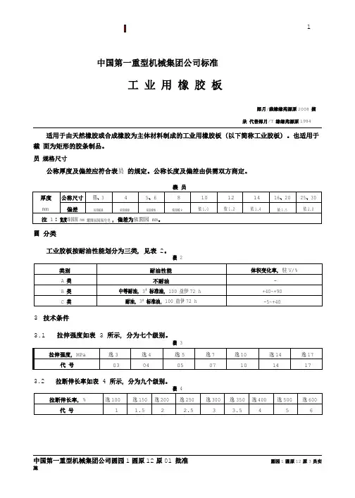 中国第一重型机械集团公司标准工业用橡胶板