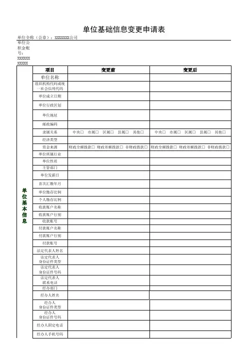 住房公积金单位基础信息变更申请表